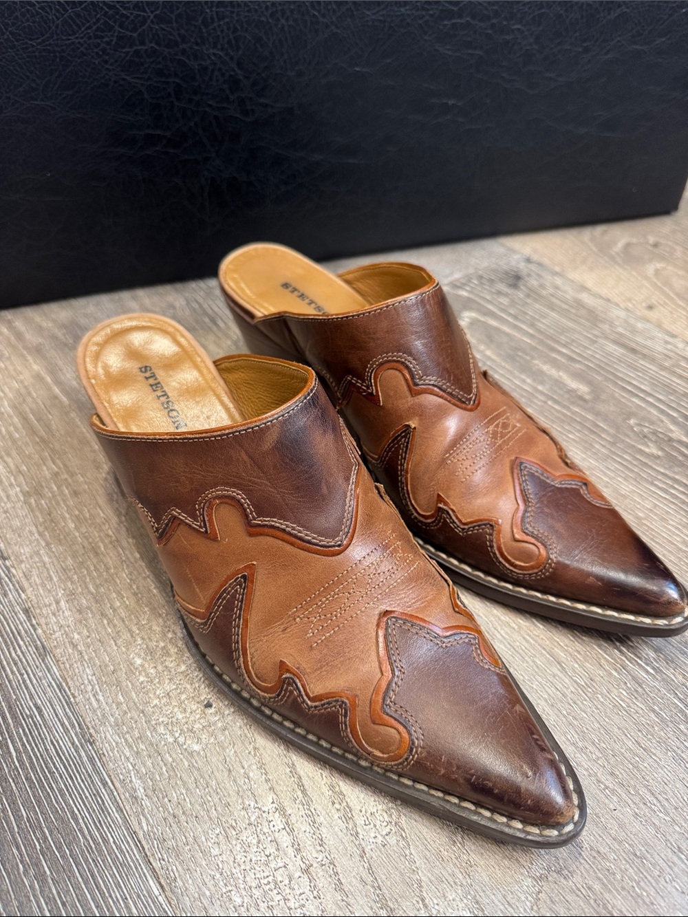 Stetson Women’s Two-Tone Brown Leather Western Mule